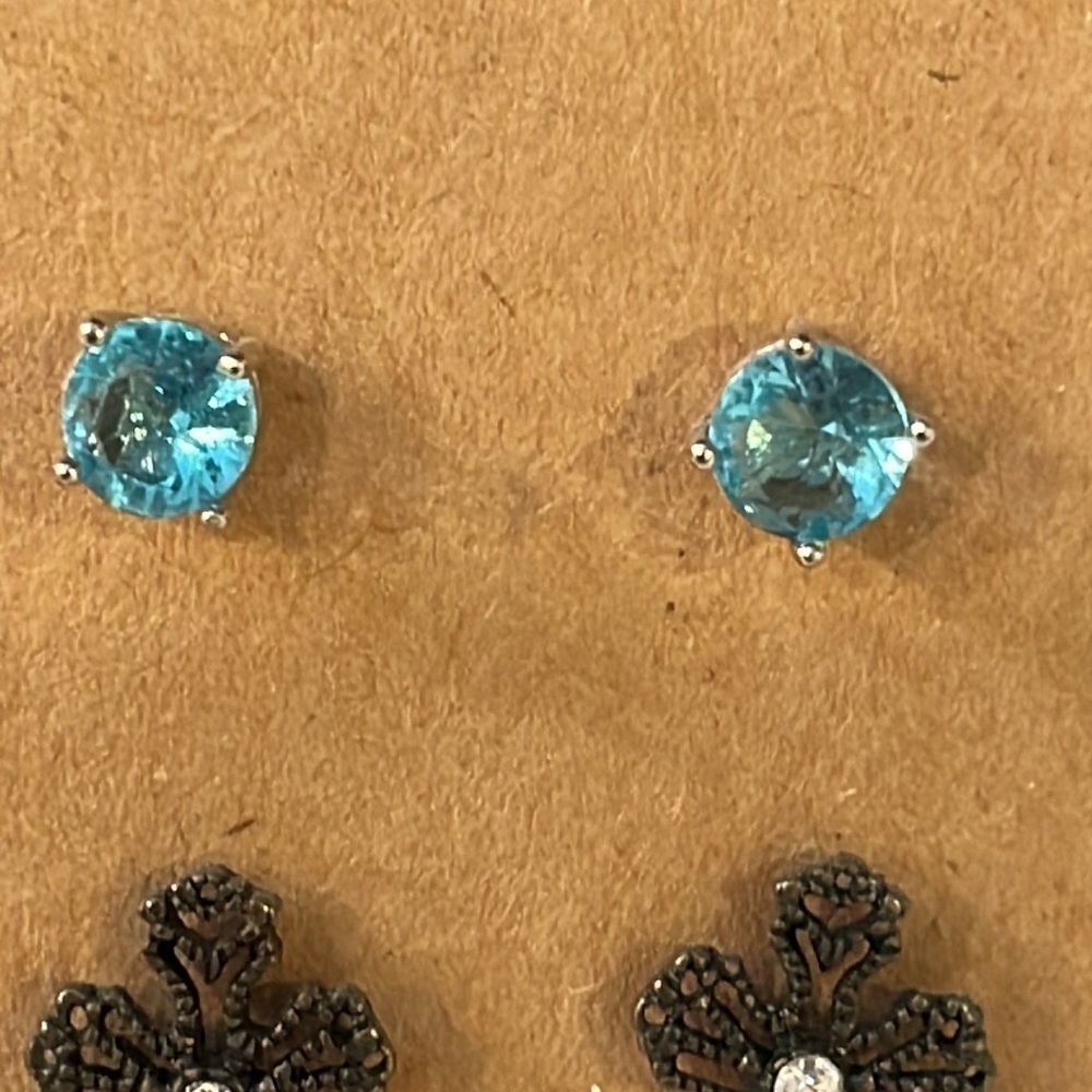 💐5/25 3 pair lot bundle black lace cross blue cz crystal stud black flat disc - Picture 6 of 8